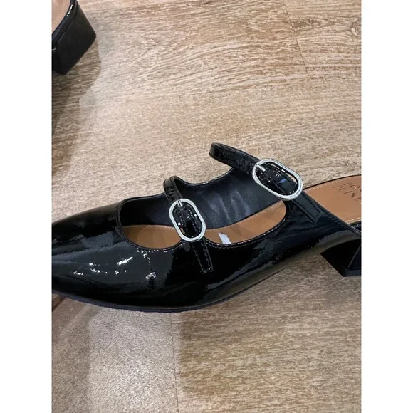 Donald Pliner Womens Black Patent Leather Mary Jane Mules Square Toe Block Heel - Picture 3 of 7